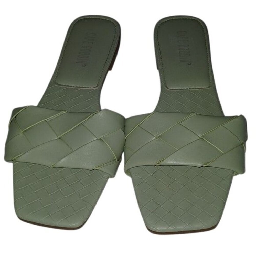 Cape Robbin Pastel Green Leather Woven Sandals - Picture 3 of 6